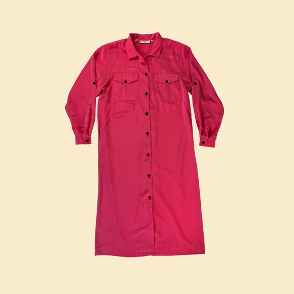 Vintage 80s hot pink dress by Ms. Chaus, size 12, long sleeve maxi dress - Picture 5 of 9